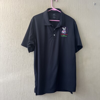 Chuck E Cheese Polo Shirt Mens L Cares Golf Tournament Employee Uniform Black