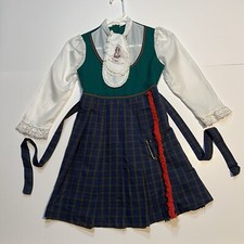 Vintage 70s Girls Sz 4 Plaid Dress High Neck Ruffles Love Is The Sweetest Flower
