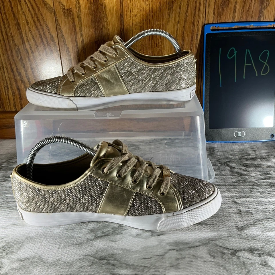 Guess Tenis Brillo Dorado Metálico Parte Superior Baja Zapatos Informales Para Mujer Talla 9M Y2K Foto 3 de 4