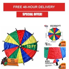 GSi Kids Rainbow Parachute 12ft - Durable Fun for School Parties