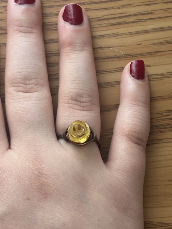 Gold Tone Yellow Rose Flower Statement Wire Band Cocktail Ring Size 7 No Stone