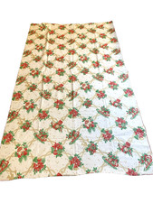 Mantel de vinilo vintage de vacaciones de Navidad con parte posterior de franela 86x51 campanas acebo