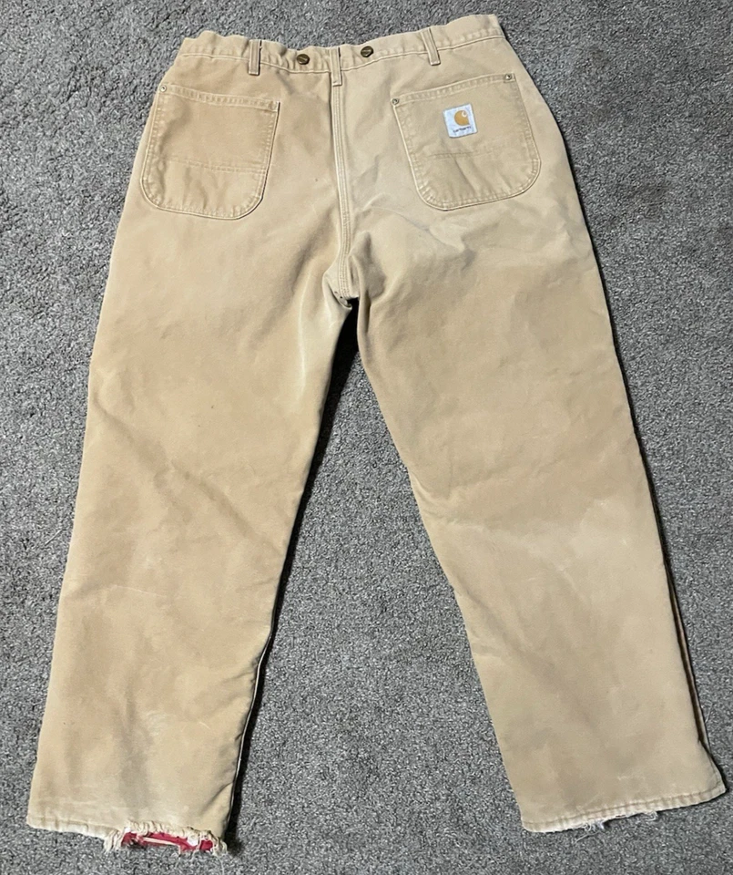 CARHARTT 38x30 (actual 35x29) B10 Canvas Red Arctic Quilted Lined Pants USA - Image 2 of 4