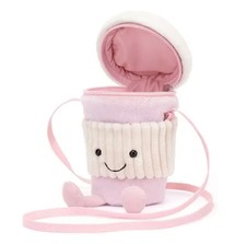 Jellycat AMUSEABLE PINK COFFEE TO GO BAG Plush Toy Birthday Party Gift Tag + Bag