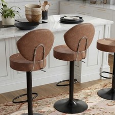 Chic Brown Faux Leather Bar Stool Set of 3 - Height Adjustable & Easy Cleanup