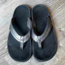 Olukai Ohana Womens Pewter Black Metallic Flip Flop Sandals 20110-7340 Size 7