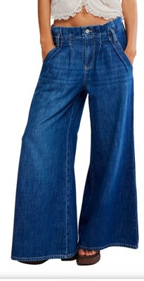 We The Free Womens Size 31 Forager Super Wide-Leg Blue Jeans Relaxed Pleated