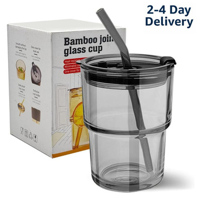 13oz/400ml Glass Tumbler with Straw and Lid, Iced Coffee Cups with Lids, Iced...