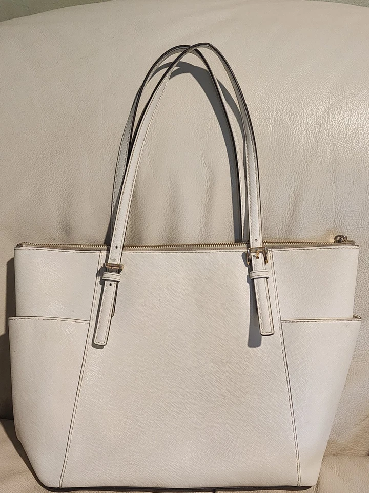 Michael Kors Charlotte Saffiano White Leather Large Tote Bag Purse - Image 3 of 4
