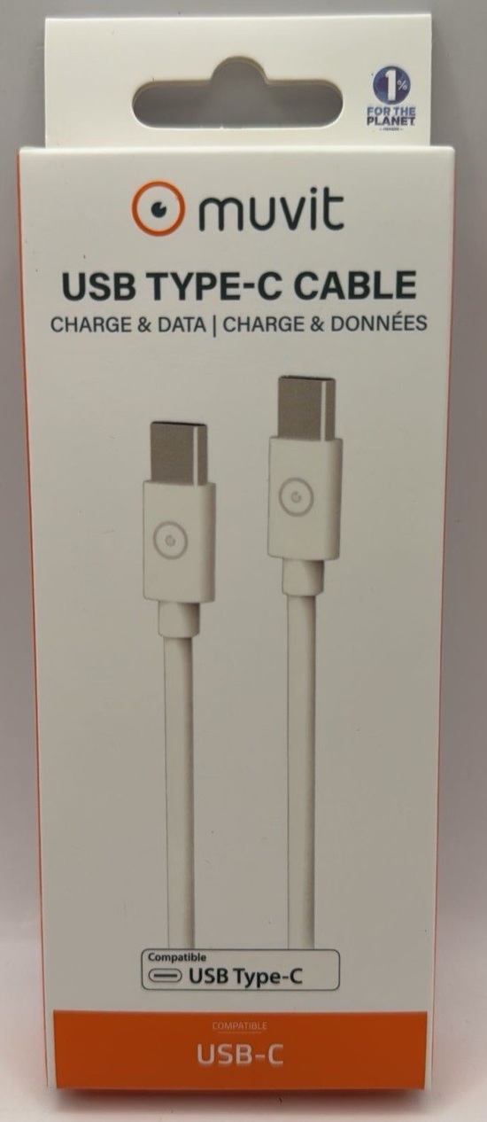Muvit USB-C to USB-C Cable 3.3ft 3A Charge & Data – iPhone & Android Compatible