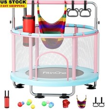 55 Inch Mini Trampoline Kids Indoor Outdoor Safety Net Swing Accessories Girls