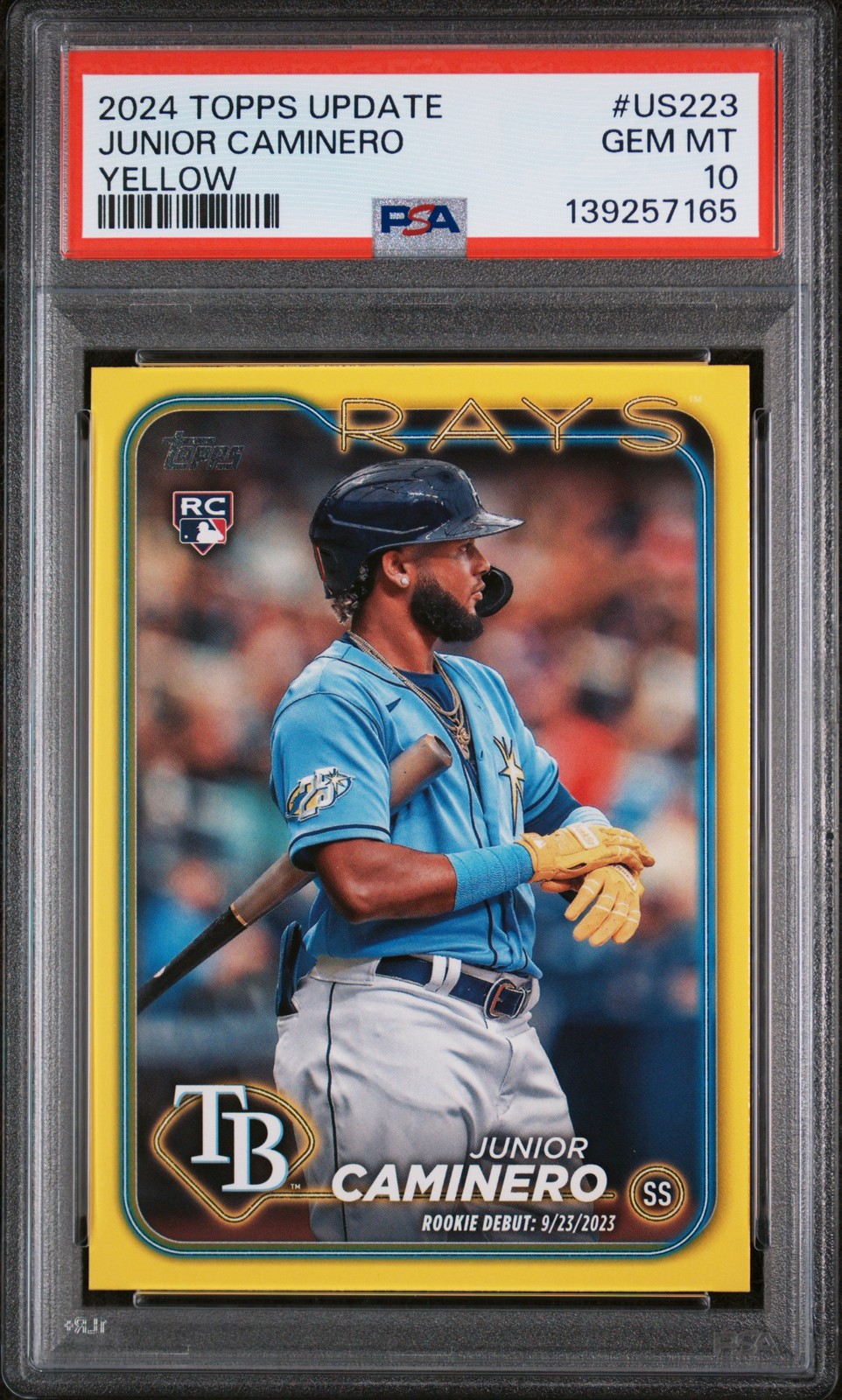 2024 Topps Update #US223 Junior Caminero Yellow PSA 10 Rookie RC