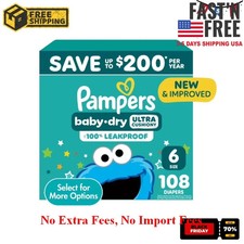 HOT SALE Pampers Baby Dry Baby Diapers Size 6, 108 Count, NEW USA