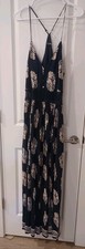 Fashion Nova Maxi Dress Size XL Side Zip BOHO Floral Crochet Babydoll Slit