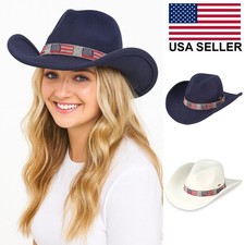 C.C Women's Cowgirl Cowboy USA American Flag Rhinestone Vegan Felt Cowboy Hat