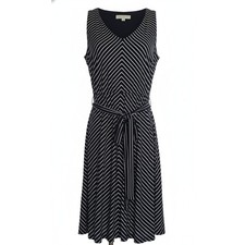 Ann Taylor LOFT Petite Striped V Neck Sleeveless Midi Dress With Belt