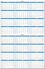 Sky Blue 2-Year Dry-Erasable Wall Calendar 2027 & 2028 - Vertical 36" tall x ...
