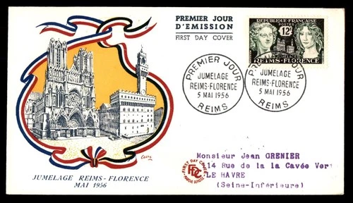 Mayfairstamps France FDC 1956 Buildings Jumelage Reims Florence First Day Cover