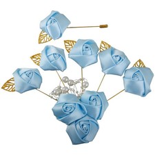 Artificial Rose Corsages With Pin Boutonniere For Men Wedding Party Sky Blue