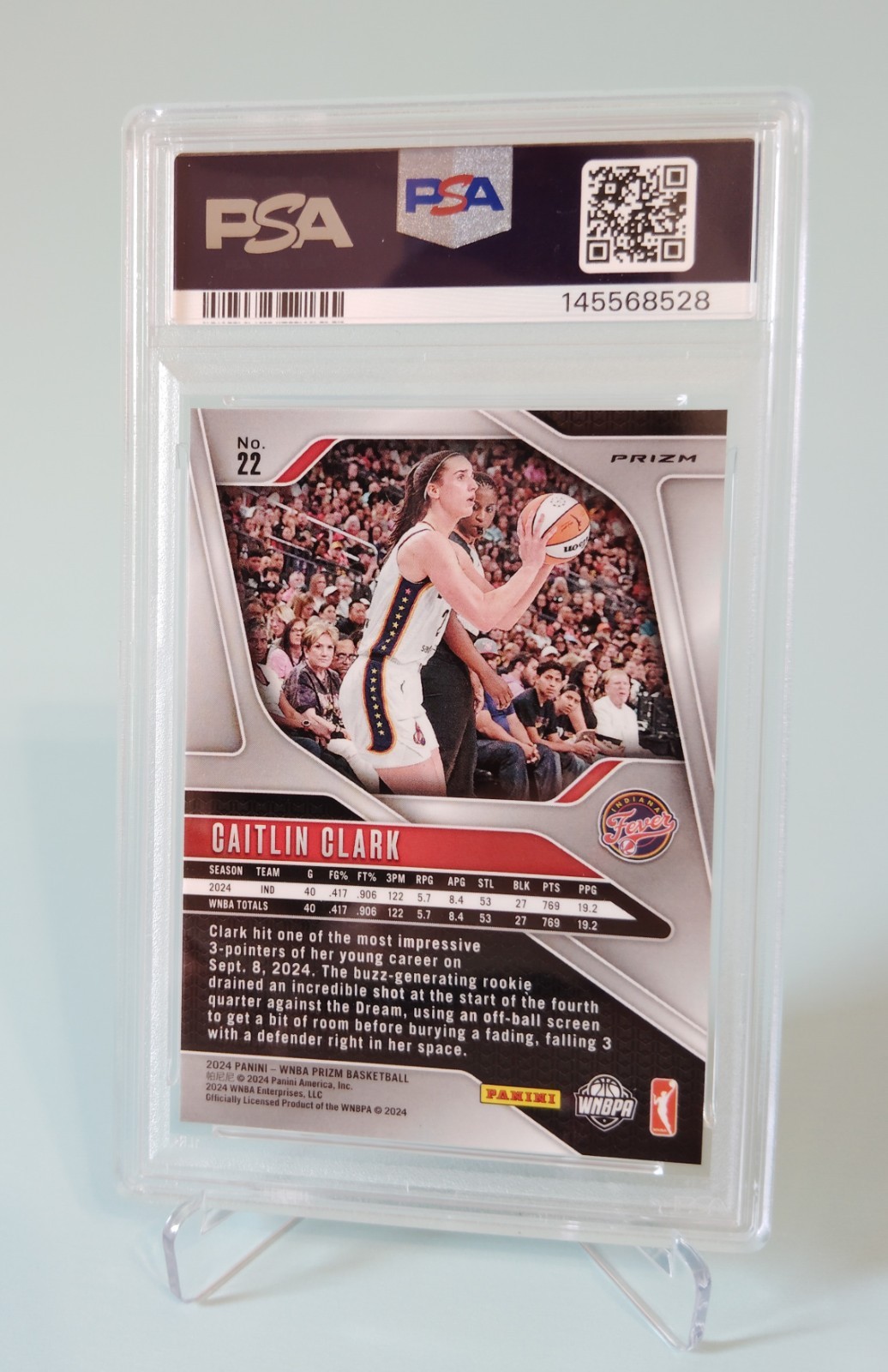 2024 Prizm WNBA Caitlin Clark RC Blue Velocity PSA 8 #22 Indiana Fever view 2