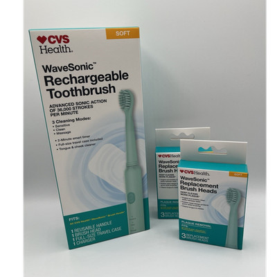 CVS Health WaveSonic Sonic Rechargeable Electric Toothbrush Timer 3 Speeds Green