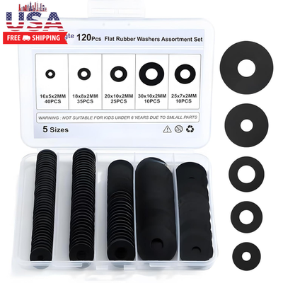 #ad #ad 120Pcs Flat Rubber Washers Assortment Kit16 18 20 25 30Mm Black WasherVibratio $9.87