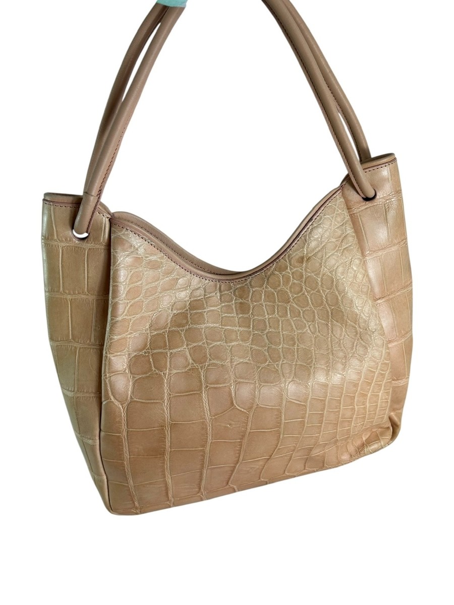 Vintage MAURO GOVERNA Powder Beige Leather Shoulder Bag Croc