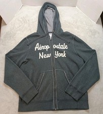 Aeropostale New York Embroidered Gray Full Zip Hoodie Men's Size 2XL Pockets '14