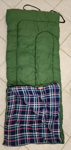 COLEMAN Sleeping Bag Green 6ft x 30" Plaid Flannel Lined Vintage