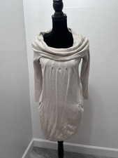 Guess Sweater Dress Beige Chunky Knit Cowl Neck Pullover Mini Size S