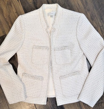 J.Crew Metallic Tweed Lady Jacket with Front Pockets in Cream and Gold Size 2