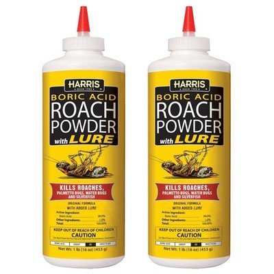 16oz Harris ROACH POWDER with Lure - Kills Roaches,Bugs,Silverfish,Pack of 2