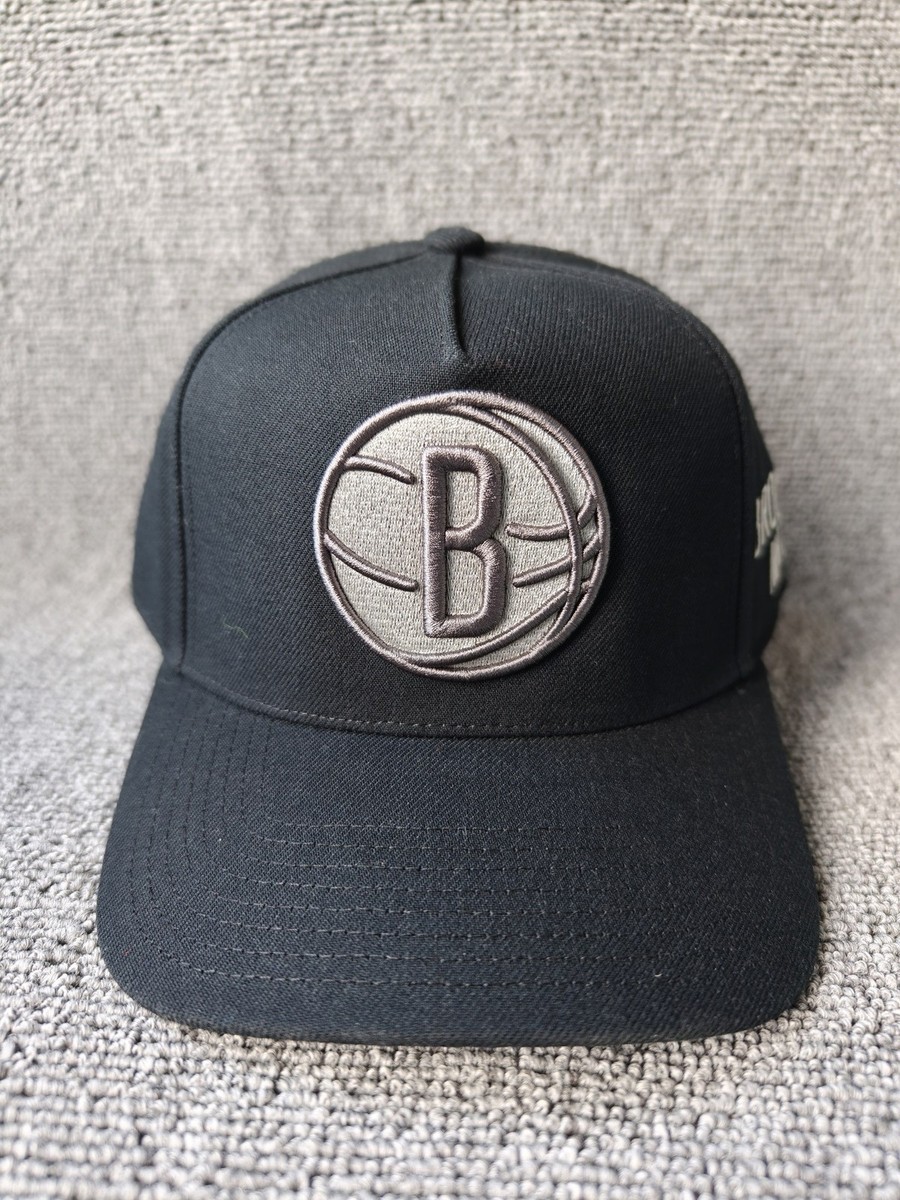 Mitchell & Ness Brooklyn Nets B Logo Snapback Hat Black Adjustable Cap New
