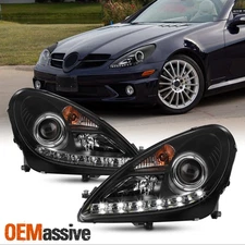 Fits 05-11 Mercedes Benz R171 Slk-Class Black Projector DRL LED Strip Headlights