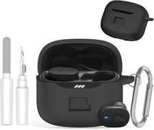 Soft Silicone Cover for JBL Tune Buds 2 Charging Case with Carabiner - Black