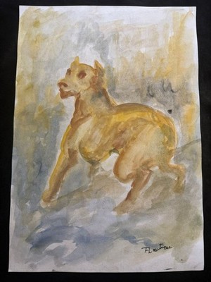HENRY DE TOULOUSE   drawing and painting on old paper signed stamped vintage