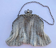 Vintage Silver Tone Grey Beaded Purse Handbag Special Occasion Art Deco