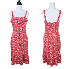 Banana Republic 2 Red Floral Print Strappy Flounce Belted Midi Sundress Dress