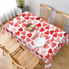 Valentine's Day Tablecloth 60 x 84 Inch Rectangle, Polyester Red Love Hearts ...