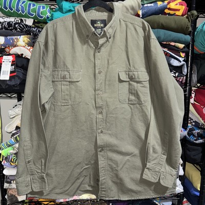 Vintage Y2K Red Head Olive Green Fishing Embroidered Button Up Size Xl 