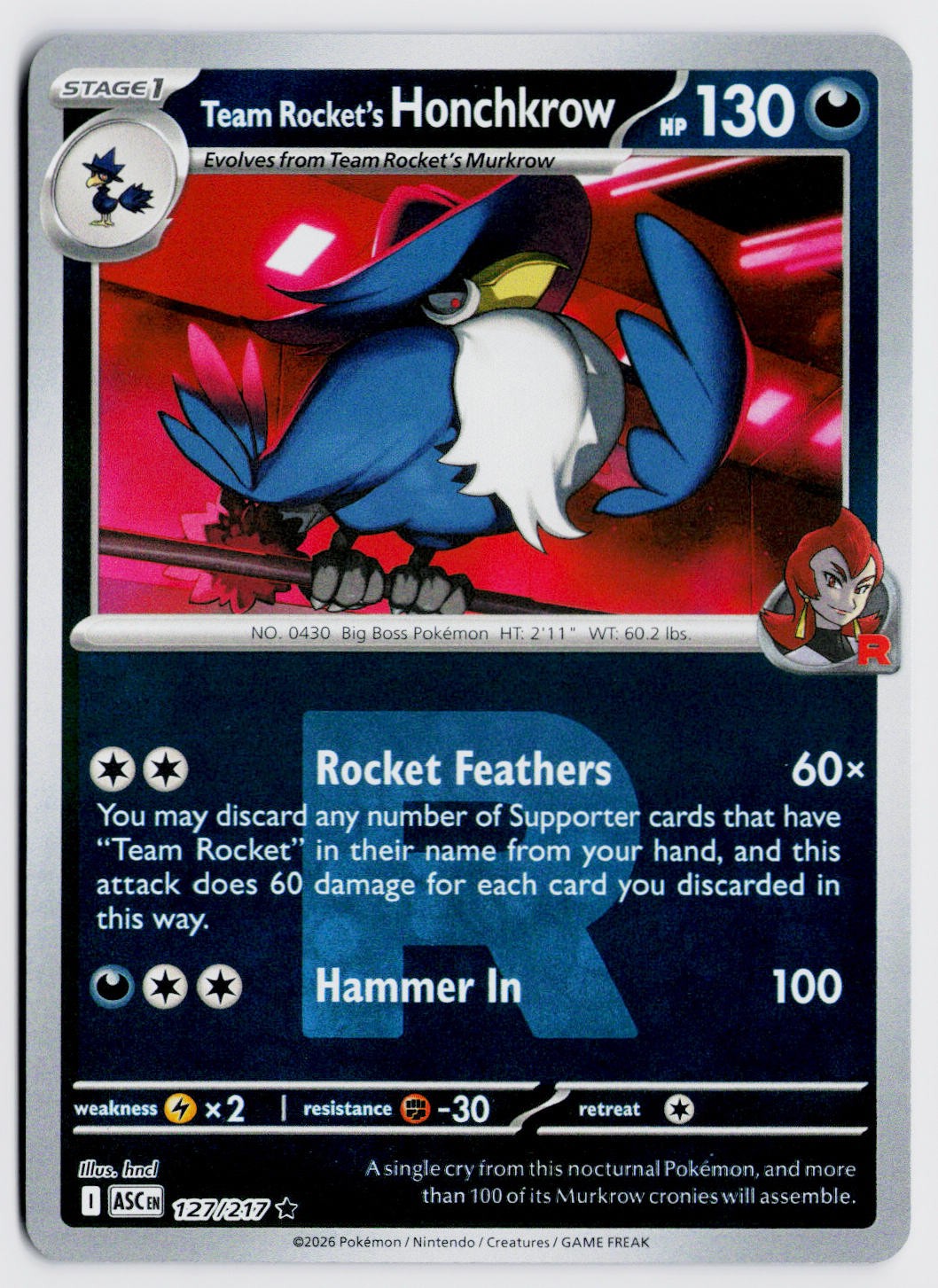 Team Rocket's Honchkrow (Team Rocket) 127/217 Reverse Holo - ME: Ascended Heroes