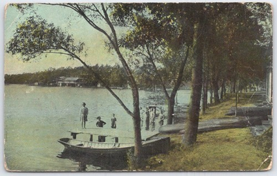 #ad 1913 Antique Postcard Swanton Ohio Lake Scene People Swimming Boat $4.95