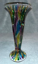 Vintage Due Zeta Venezia Murano Rainbow Vase 7.75” Tall 3.5”Diameter Preowned