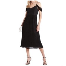Express Pleated Chiffon V-Neck A-Line Midi Dress Special Occasion Black Large