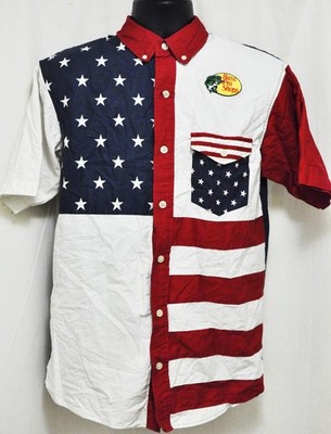 Redhead Brand Co. USA Flag Patriotic BASS PRO SHOPS Cabela's Small Button Shirt