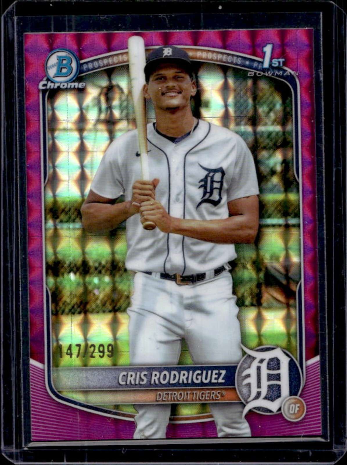 2025 Bowman Chrome Cris Rodriguez Fuchsia Geometric Refractor 1st Prospect #/299