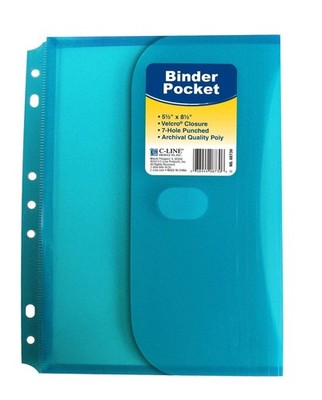 C-Line Super Heavyweight Poly Mini Size Binder Pocket, 5.5 x 8.5 inches, 7-Hole