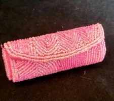 MARY KAY Signature Hot Pink Beaded Lipstick Case Holder w/Mirror  Snap Closure