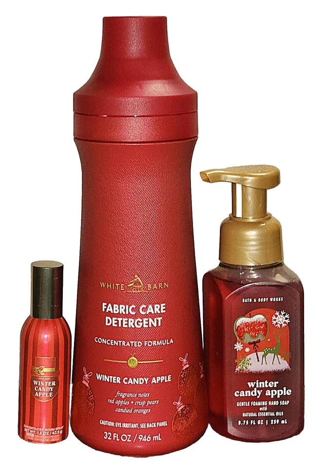 BATH & BODY WORKS / WHITE BARN Bath & Body Works Laundry Detergent Winter Candy Apple w/room spray & Hand Soap