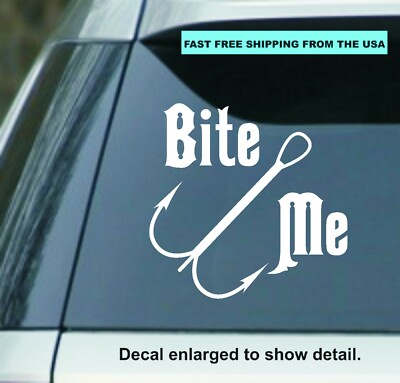 Bite Me (Fish) White 6'' Vinyl Decal Sticker Perfect for car Laptop Window Wall